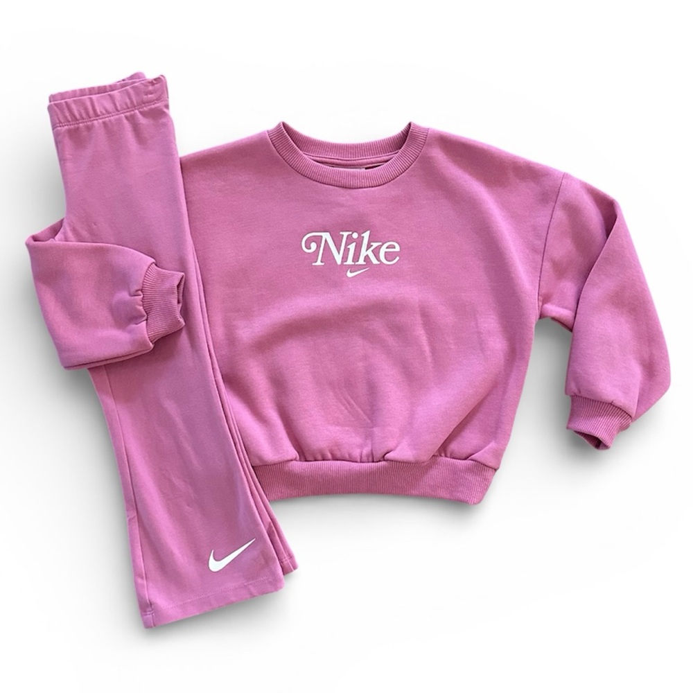Nike Pink Crewneck Sweatshirt & Flare Pants Set Girls Size 4